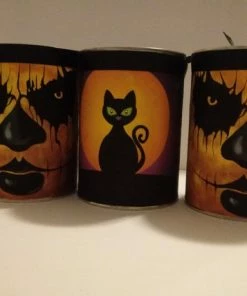 The American Store Set Of 5 Halloween Buckets Tin Cans Upcycled Tin Cans Set Of 5 Halloween Decor Tin Cans Horror Table Decor Black Cat Decor Fall Decorations Halloween Decorations