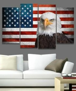 WorldCanvasDesign US Flag Canvas, American Flag Print, US Flag Wall Art, USA Poster, America Wall Decor, American Flag Canvas Premium Quality, Bald Eagle Flag
