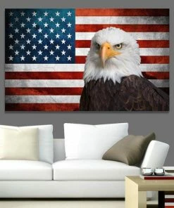 WorldCanvasDesign US Flag Canvas, American Flag Print, US Flag Wall Art, USA Poster, America Wall Decor, American Flag Canvas Premium Quality, Bald Eagle Flag