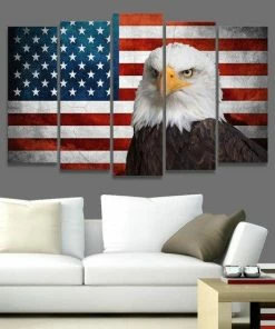 WorldCanvasDesign US Flag Canvas, American Flag Print, US Flag Wall Art, USA Poster, America Wall Decor, American Flag Canvas Premium Quality, Bald Eagle Flag