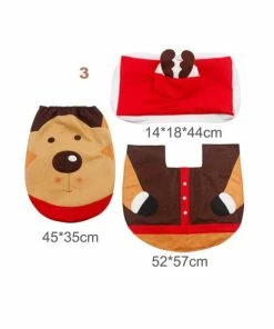 Onlineamericanstore Christmas Bathroom Set 3pcs/set Cloth Santa Claus Rug Cover Bathroom Seat Decor For Home Christmas Decoration Xmas Party Christmas Toilet Christmas Decorations