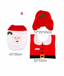Onlineamericanstore Christmas Bathroom Set 3pcs/set Cloth Santa Claus Rug Cover Bathroom Seat Decor For Home Christmas Decoration Xmas Party Christmas Toilet Christmas Decorations
