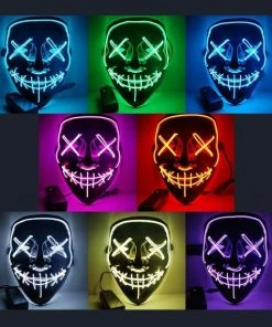 Onlineamericanstore Light Up, LED Mask - Glow In Dark Stitched Hand Made (Halloween, EDM, Cosplay, Rave, Party, Movie) Free Shipping. Halloween Prop