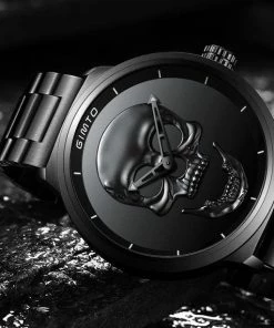 Onlineamericanstore Men's 3D Skull Watch - Luxury Steel Gold, Black Vintage Quartz Men's Watch, Men Gift Watch, Day Of The Dead Gift Watch, Free Shipping Halloween Jewelry