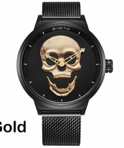 Onlineamericanstore Men's 3D Skull Watch - Luxury Steel Gold, Black Vintage Quartz Men's Watch, Men Gift Watch, Day Of The Dead Gift Watch, Free Shipping Halloween Jewelry