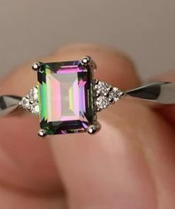 Online American Store Green Mystic Multicolor Ring - Silver-color Ring, Sparkly Multicolor Ring, Free Shipping Halloween Jewelry