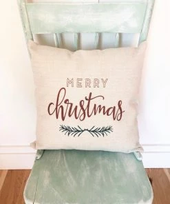 Onlineamericanstore Merry Christmas Pillow Cover - Christmas Decor - Christmas Decorations - Merry Christmas Farmhouse Decor - Farmhouse Pillow Rustic Christmas