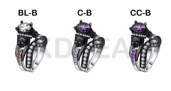 Onlineamericanstore Halloween Jewelry Skull Ring Set - Black Charm Ring, Cubic Zirconia Ring Set, Free Shipping. 8 Onlineamericanstore Halloween Jewelry Skull Ring Set - Black Charm Ring, Cubic Zirconia Ring Set, Free Shipping.