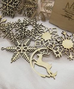 Onlineamericanstore Wooden Christmas Ornaments 24 Set, Eco Friendly Christmas Tree Decorations, Snowflake Ornaments, Personalized Christmas Gift