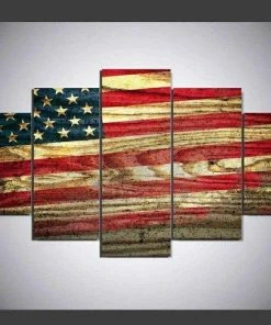 CanvasPeopleDecor Large Framed American Flag Rustic Canvas Print Wall Art Home Decor Five Piece
