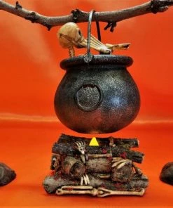 Online American Store Handmade Witch Cauldron Halloween Display, Table Centerpiece, Mantle Decoration, Lighted Cauldron Fire, Creepy Witch Fire, Cooking Skeleton Halloween Decorations