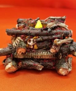 OldRaven Real Log Witch Fire, Halloween Prop, Miniature Log Fire, Halloween Decorative Fire, Tea Light, Flickering Log Flame, Creepy Display Decor