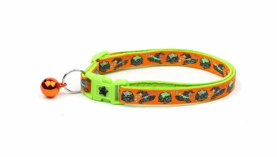 Online American Store Halloween Cat Collar -Witches Brew On Orange And Green - Kitten Or Large Size - Halloween Cat Collar Halloween Pets Accessories 6 Online American Store Halloween Cat Collar -Witches Brew On Orange And Green - Kitten Or Large Size - Halloween Cat Collar Halloween Pets Accessories