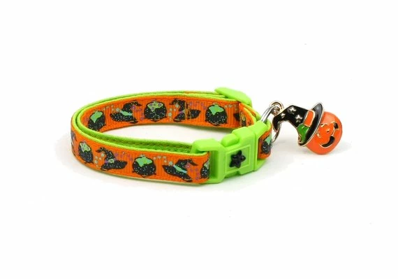 Online American Store Halloween Cat Collar -Witches Brew On Orange And Green - Kitten Or Large Size - Halloween Cat Collar Halloween Pets Accessories 4 Online American Store Halloween Cat Collar -Witches Brew On Orange And Green - Kitten Or Large Size - Halloween Cat Collar Halloween Pets Accessories