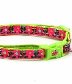 Pugs2Persians Halloween Cat Collar -Witchy Boots On Pink - Kitten Or Large Size - Halloween Cat Collar