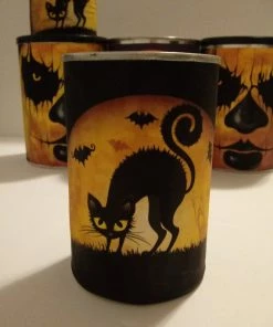 The American Store Set Of 5 Halloween Buckets Tin Cans Upcycled Tin Cans Set Of 5 Halloween Decor Tin Cans Horror Table Decor Black Cat Decor Fall Decorations Halloween Decorations