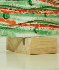 Onlineamericanstore Christmas Decorations 1 XL Glass Tree-Free UK Shipping-32cm / 12 1/2" High-green/red XL Christmas Tree Decoration Freestanding With Wooden Block