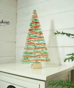 Onlineamericanstore Christmas Decorations 1 XL Glass Tree-Free UK Shipping-32cm / 12 1/2" High-green/red XL Christmas Tree Decoration Freestanding With Wooden Block