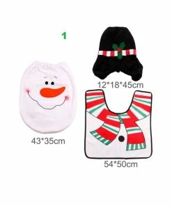 Onlineamericanstore Christmas Bathroom Set 3pcs/set Cloth Santa Claus Rug Cover Bathroom Seat Decor For Home Christmas Decoration Xmas Party Christmas Toilet Christmas Decorations
