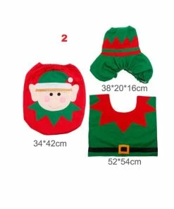 Onlineamericanstore Christmas Bathroom Set 3pcs/set Cloth Santa Claus Rug Cover Bathroom Seat Decor For Home Christmas Decoration Xmas Party Christmas Toilet Christmas Decorations