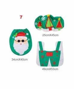 Onlineamericanstore Christmas Bathroom Set 3pcs/set Cloth Santa Claus Rug Cover Bathroom Seat Decor For Home Christmas Decoration Xmas Party Christmas Toilet Christmas Decorations