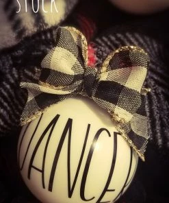 Onlineamericanstore Ornament Set White Farmhouse Rustic Buffalo Plaid Glass 9 Reindeer Names Ornaments Rudolph Round Christmas Tree Decoration Christmas Decorations