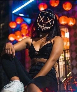 Onlineamericanstore Light Up, LED Mask - Glow In Dark Stitched Hand Made (Halloween, EDM, Cosplay, Rave, Party, Movie) Free Shipping. Halloween Prop