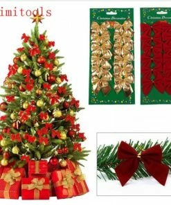 Onlineamericanstore Christmas Decorations 12PCS Pretty Bow Xmas Ornament Christmas Tree Decoration Festival Party Home Bowknots Baubles Baubles New Year Decoration