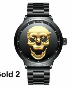 Onlineamericanstore Men's 3D Skull Watch - Luxury Steel Gold, Black Vintage Quartz Men's Watch, Men Gift Watch, Day Of The Dead Gift Watch, Free Shipping Halloween Jewelry