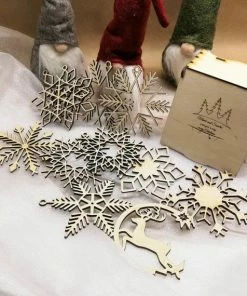 Onlineamericanstore Wooden Christmas Ornaments 24 Set, Eco Friendly Christmas Tree Decorations, Snowflake Ornaments, Personalized Christmas Gift