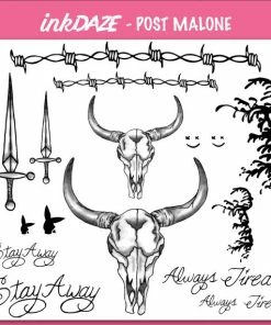 Onlineamericanstore Post Malone Face Tattoo Set | Temporary Tattoos | Halloween Costume | Skin Safe | 16 Tattoos Total