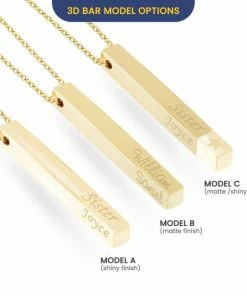 Onlineamericanstore Custom Name Accessories 14k Solid Gold Custom Name Vertical Bar Necklace, Elegant Personalized Four Sided Name Bar Necklace Is A Great Gift For Her. Christmas Gift