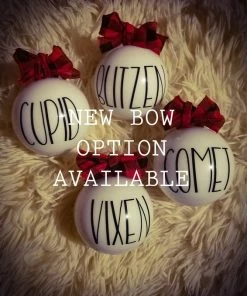 Onlineamericanstore Ornament Set White Farmhouse Rustic Buffalo Plaid Glass 9 Reindeer Names Ornaments Rudolph Round Christmas Tree Decoration Christmas Decorations