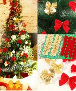 Onlineamericanstore Christmas Decorations 12PCS Pretty Bow Xmas Ornament Christmas Tree Decoration Festival Party Home Bowknots Baubles Baubles New Year Decoration