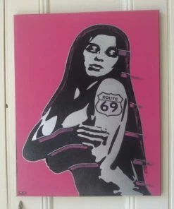 Onlineamericanstore Route 69 Painting Silver Woman Stencil Art Canvas Spray Paints Tattoo Pink Black Hand Crafted Urban Pop Art Wall Art Gift Street Art Home Halloween Temporary Tekashi69 Tattoos