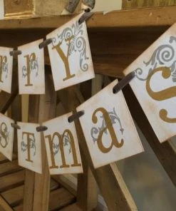 Onlineamericanstore Merry Christmas Vintage Holiday Mixed Metallics Gold And Silver Merry Christmas Banner Garland Christmas Banner / Merry Christmas Garland Christmas Banners