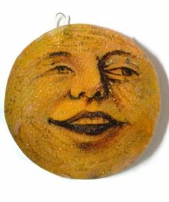 APaperWitch Halloween Ornament Decoration, Vintage Imagery Gold Glitter Sparkles, Halloween Moon Laughing Smiling Spooky Recycled OOAK Ephemera Handmade