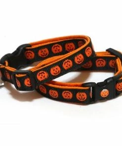 Pugs2Persians Halloween Pets Accessories Halloween Cat Collar - Alternating Jack-O-Lanterns On Black -Small Cat / Kitten Size Or Large(standard) Size Collar