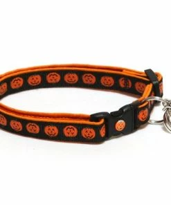 Pugs2Persians Halloween Pets Accessories Halloween Cat Collar - Alternating Jack-O-Lanterns On Black -Small Cat / Kitten Size Or Large(standard) Size Collar