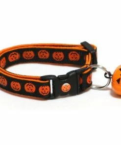 Pugs2Persians Halloween Pets Accessories Halloween Cat Collar - Alternating Jack-O-Lanterns On Black -Small Cat / Kitten Size Or Large(standard) Size Collar