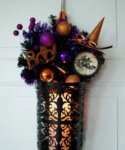 DillyBeanDesign Halloween Wreath 18" Tall Pocket Door Wreath Glittery Black Purple Orange Halloween Wreath READY TO SHIP