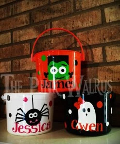 Online American Store Personalized Small Toddler Halloween Bucket, Personalized Halloween Bucket Pail, Trick Or Treat Bucket