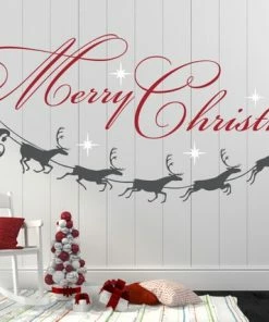 Onlineamericanstore Merry Christmas Decal, Reindeer And Stars, Christmas Decor, Christmas Wall Decal, Christmas Decoration, Santa Wall Decal - XMD001