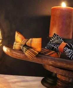 Onlineamericanstore Halloween Pet Bow Tie - "Spiderwebs" - Silver Spiderwebs On Black W/ Orange Tie - Detachable Bowtie For Cats + Dogs Halloween Pets Accessories