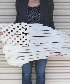 Onlineamericanstore USA Tattered Torn Flag Plasma Cut Steel RAW Or COLOR American Sign Metal Art Weathered Garage Wall Art Custom Metal Sign Business Art Flag