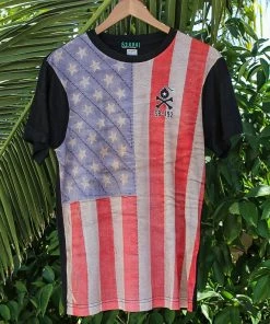 Onlineamericanstore Vintage Woven American Flag Sublimation Shirt Mens Clothing
