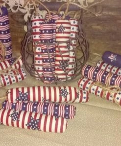 Onlineamericanstore Primitive Set Of 3 Patriotic 4th July, Independence Day Firecrackers Bowl Filler/Tucks/Shelf Sitter