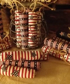 Onlineamericanstore Primitive Set Of 3 Patriotic 4th July, Independence Day Firecrackers Bowl Filler/Tucks/Shelf Sitter