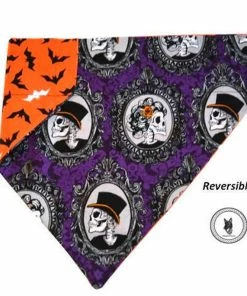 Onlineamericanstore Halloween Dog Bandana -Portrait Of Skulls- Reversible / Slide On Halloween Pets Accessories