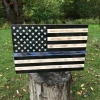 The American Store Rustic Wood American Thin Blue Line Flag Concealment Cabinet Case Home Decor USA Concealment Flags